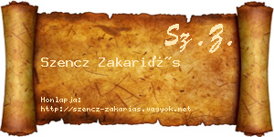 Szencz Zakariás névjegykártya